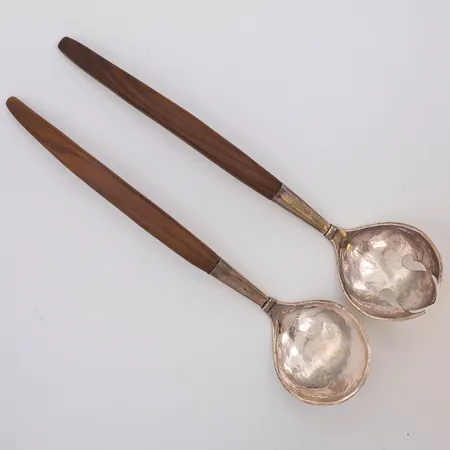 Salladsbestick med trähandtag 26,5cm, silver 925/1000 Vikt: 109,7 g