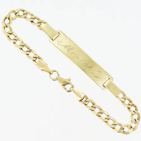 Barnarmband Pansar bricka längd 14cm bredd 4-6mm gravyr 14K. Vikt: 3,8 g