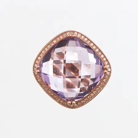 Ring med ametist samt vita stenar, Stl:17, bredd: 2,6-19,5mm, roséguld, 14K Vikt: 6,4 g