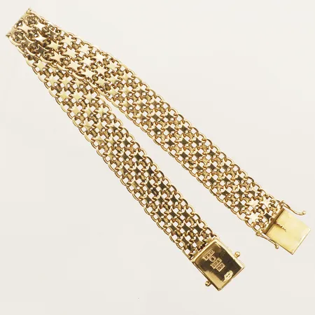 Armband X-länk längd 19cm bredd 10,6mm Hedens Guldsmeds Ab Bröderna år 1963 Ängelholm, ena låsåttan defekt 18K Vikt: 20,3 g