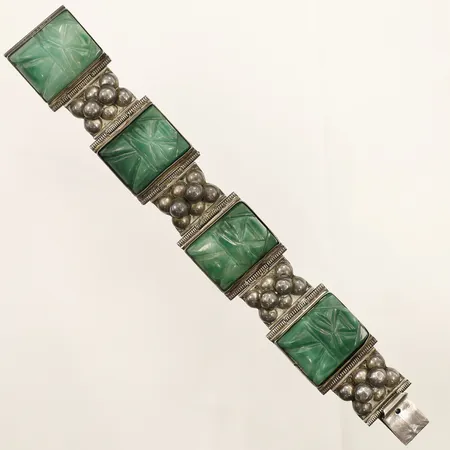 Armband Gonzalo Moreno Mexico längd 19,5cm bredd 27,6mm gröna stenar defekt silver 925/1000 Vikt: 78,5 g