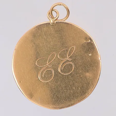 Hänge platta 25mm gravyr bägge sidor, 18K Vikt: 1,8 g