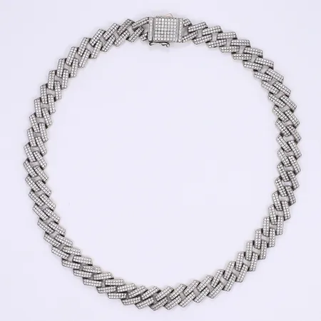 Halskedja med vita stenar 46cm bredd 12mm silver 925/1000 Vikt: 86,2 g