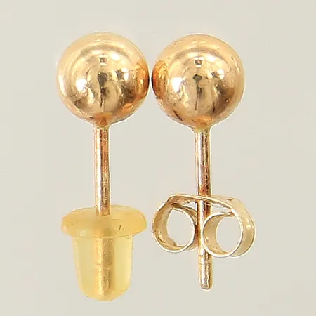 Örhängen kulor 15x2mm, ena örhänge med plaststopp samt skevt stift 18K Vikt: 0,6 g