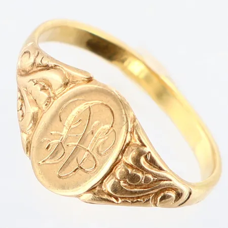 Ring stl:14½, gravyr, skev, 10K Vikt: 1,5 g