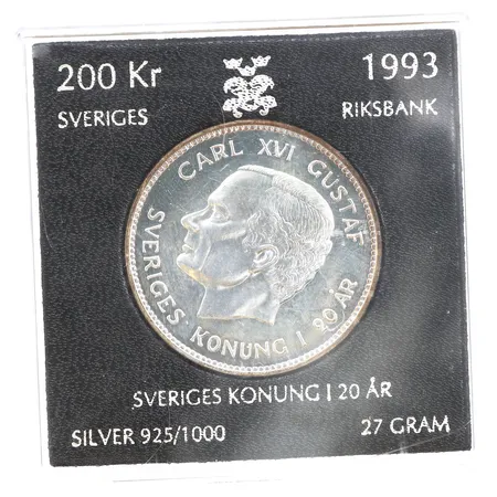 Samlarmynt Carl XVI Gustaf Sveriges konung i 20 år, 925/1000 silver Vikt: 27 g