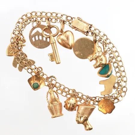Armband x-länk med 14 berlocker, 19,5cm, bredd: 6,1mm, 18K Vikt: 19,5 g