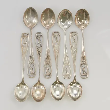 Kaffeskedar 8st Jämtskogen Bror Schalin silver s830/1000 96,3g.