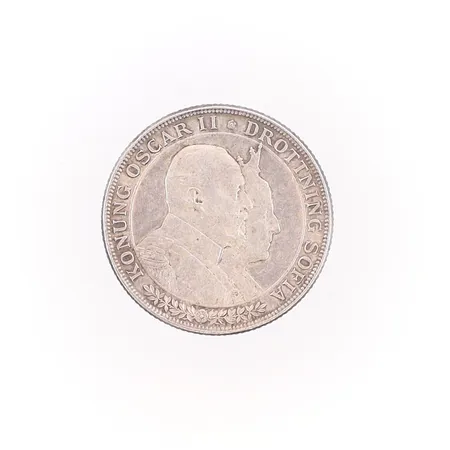 Minnesmynt Konung Oscar II Drottning Sofia 1857-1907 2 KR Ø 31mm Silver 800/1000 Vikt: 15 g