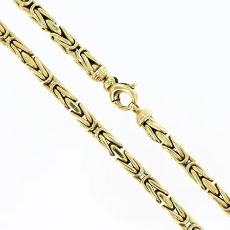 Kedja Kejsarlänk längd 62,5cm bredd 4,5mm, ihålig, smärre bucklor, 14K.   Vikt: 49,8 g
