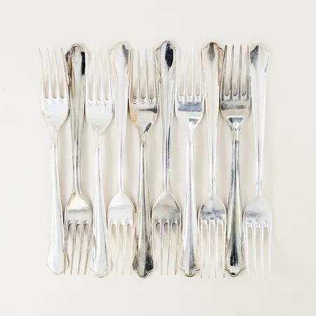 10 förrätsgafflar GAB modell Chippendale 15cm silver 830/1000 Vikt: 236,8 g