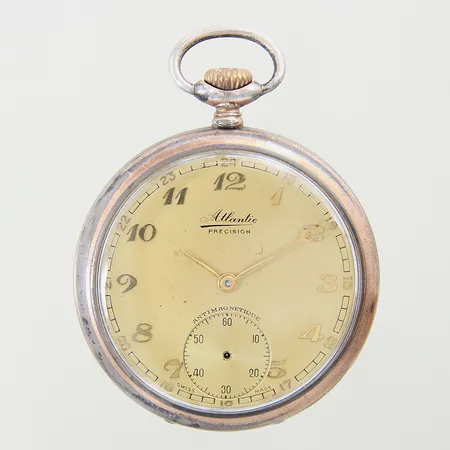 Fickur Atlantic Precision silver manuell boett-nr:22135 Ø50mm innerboett i metall sekundvisare saknas, fungerar ej, silver 800/1000 bruttovikt:67,0g