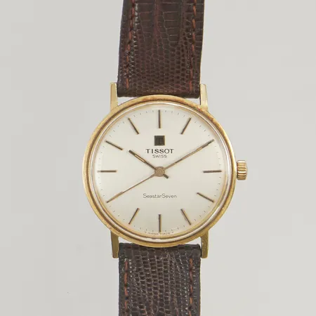 Herrur Tissot Seastar Seven, manuell, graverad 18K med läderband,