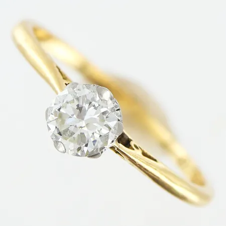 Ring diamant ca 0,40ct stl:17¼, skev skena, slitage på klor, 18K Vikt: 1,9 g