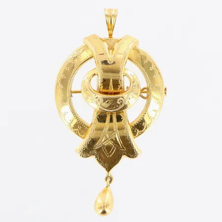 Brosch/hänge längd 51mm, bredd ca 30mm, 18K Vikt: 4,9 g