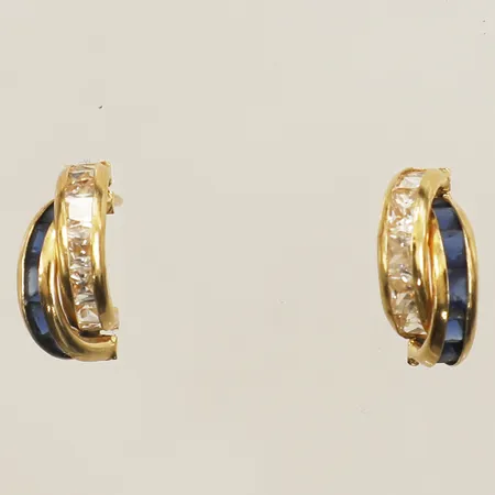 Ett par örhängen med blå och vita stenar 12,4x6mm saknar lås 18K Vikt: 1,4 g