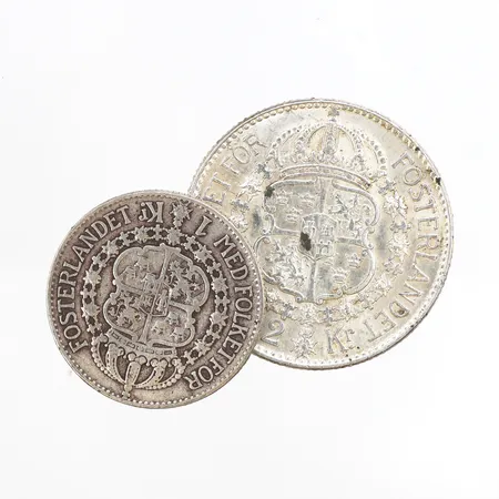 Mynt, 1st 1-Krona, 1st 2-Krona, 800/1000 silver Vikt: 22,4 g