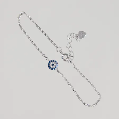 Armband 15,5cm bredd 1,5-6,5mm, Onda ögat / Nazar med blå och vita stenar, 925/1000 silver, Vikt: 1,6 g