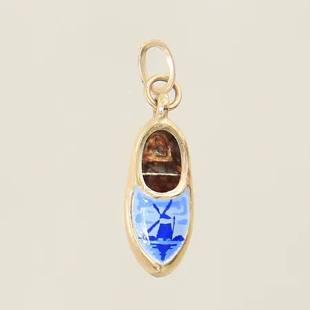 Hänge sko med färgdetaljer 24x7,1mm ostämplad 14K Vikt: 0,8 g