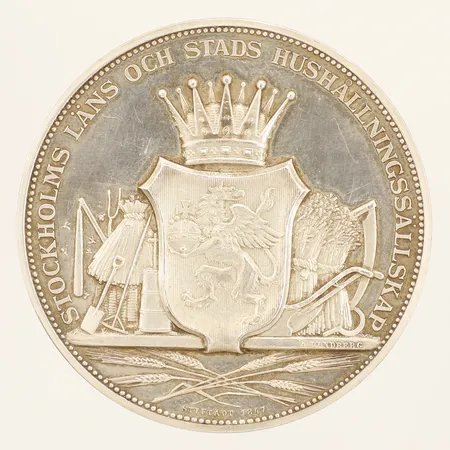 Mynt Stockholms Läns och Stads Hushållningssällskap Ø43mm silver  Vikt: 29,4 g