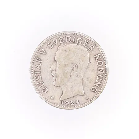 Mynt Gustav V 2 Kronor 1924 silver 800/1000 Vikt: 14,9 g