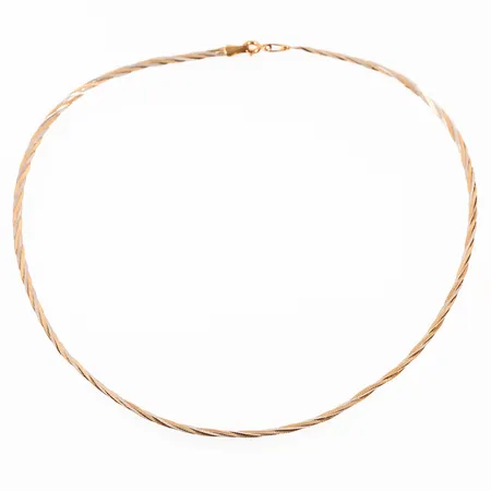 Collier halvstel tvinnad längd 42cm bredd 2,5mm, röd- och vitguld 18K 4,6g.