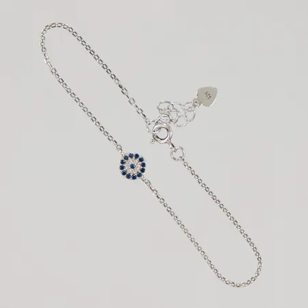 Armband 16,6cm bredd 1,4-6,7mm, Onda ögat / Nazar med blå och vita stenar, 925/1000 silver, Vikt: 1,6 g