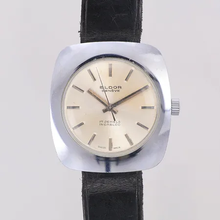Herrur Eldor stål manuell 38 x 35mm , läderband