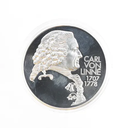 Samlarmynt, Carl Von Linné, etui, 925/1000 silver Vikt: 27,1 g