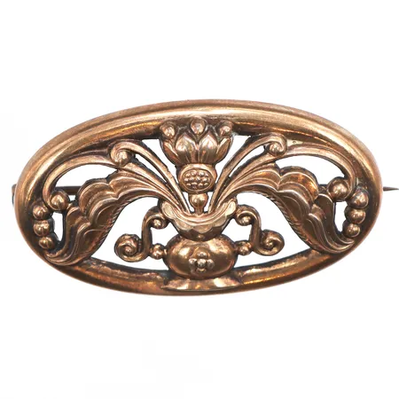 Brosch, 50x27mm, förgyllt silver, 830/1000. Vikt: 10,6 g