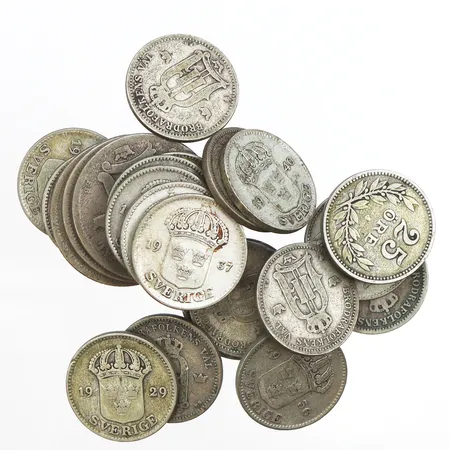 Cirkulationsmynt, 25-öre samt 50-öre, 600/1000 silver Vikt: 70,5 g