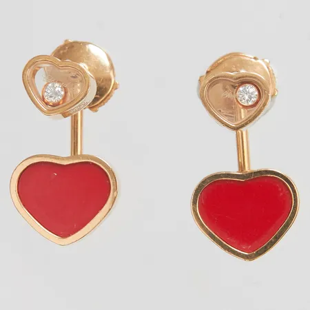 Örhängen Chopard Happy Hearts, diamanter 2 x ca 0,05ct, rosé guld, längd 2cm, bredd 11mm, modellnr: 83A082, serienr: 6583293, manual, etui, box, inga övriga tillbehör, 18K Vikt: 6,2 g