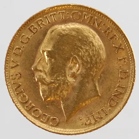 Mynt 1 Sovereign Georgivs V D.G Britt: Omn: Rex F.D.Ind: Imp 1911 Ø22mm 22K.  Vikt: 8 g