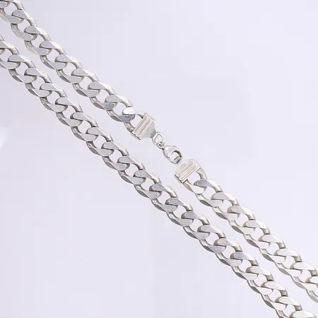 Halskedja pansarlänk 50cm bredd 11mm tillv. Guldfynd, troligen utbytt lås, silver 925/1000 Vikt: 86,7 g