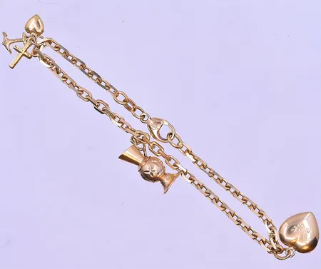 Armband Ankarlänk med 3 berlocker Balestra längd 18 cm bredd 3 mm 18K. Vikt: 8,8 g