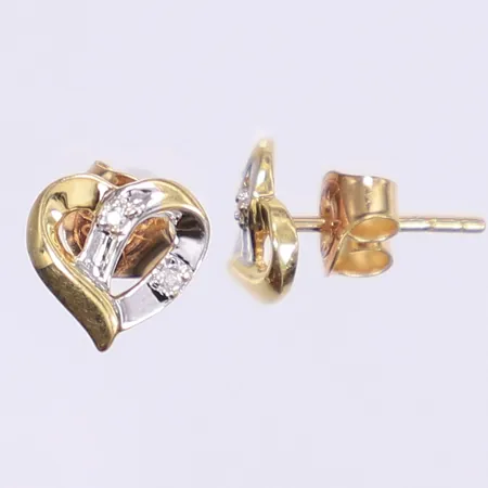 Ett par örhängen hjärtan med diamanter 4xca 0,005ct 8x8mm, tvåfärgade, 18K  Vikt: 1,4 g