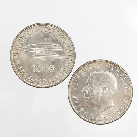 2st Mynt 10 Kronor - Gustaf VI Adolf, 830/1000 silver Vikt: 36,1 g