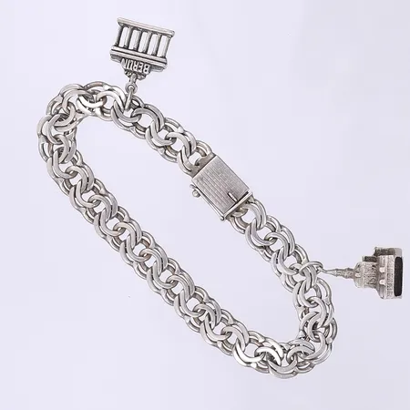 Armband Bismarck med berlocker 18cm, bredd 8mm, kistlås, silver 830/1000 Vikt: 18,7 g