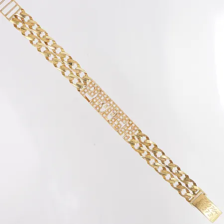 Armband tvåradig namn Peter vita stenar längd ca 22-23cm, bredd 14mm, gravyr, 18K Vikt: 59,1 g