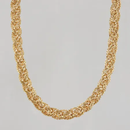 Kedja flätad modell 45cm, bredd ca 6-10mm, 18K, Vikt: 63,6 g