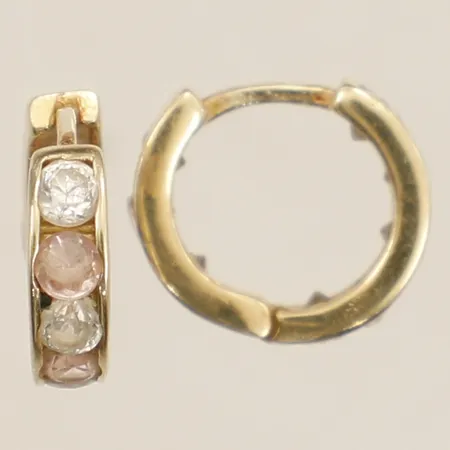 Ett par örhängen med vita och rosa stenar Ø10mm 14K Vikt: 1,1 g