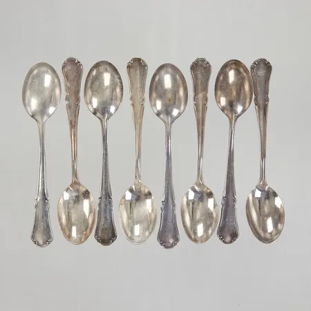 8 Kaffeskedar modell Rådhus, 11cm, silver Vikt: 95,9 g