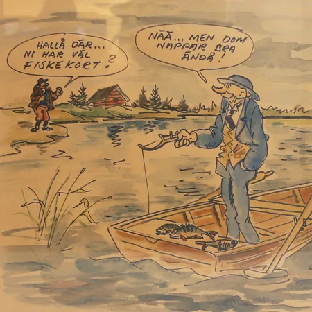 Målning akvarell/tusch Kronblom signerad Gunnar Persson (syns svagt) , mått 46x36 inklusive ram, ej examinerad ur ram, gulnat papper Skickas med postpaket.