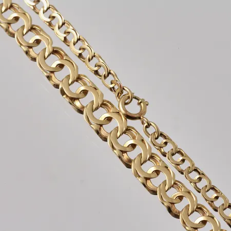 Collier 46,7g docerad Bismarck bredd 3,7-6,7mm, missfärgad på springring, 18K guld, 10,65g.