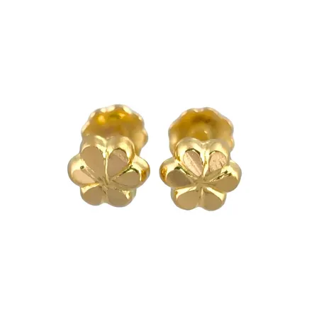 Örhängen i 22K guld - 916/1000, blomformad front Ø 5 mm, gängade stift med skruvploppar Vikt: 0,8 g