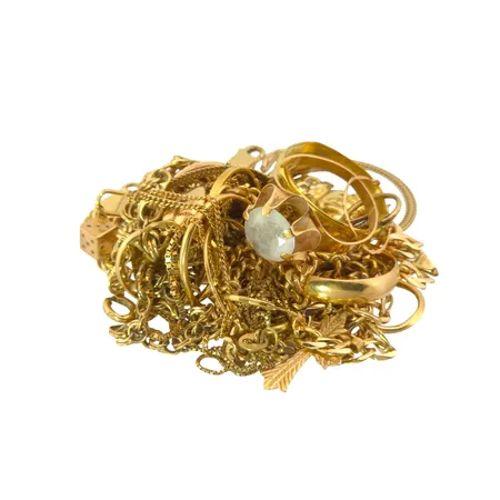 Diverse smycken, 14K guld - bruttovikt 3,4g, 18K guld - bruttovikt 47,9g, 23K guld - vikt 1,8g, defekter, gravyrer