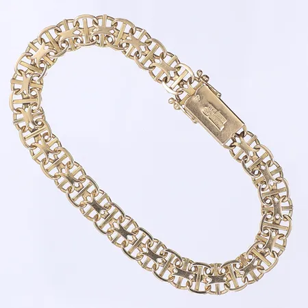 Armband X-länk med stav 19,5cm bredd 8mm svenska stämplar 18K Vikt: 15,9 g