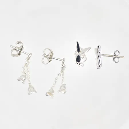 2 Par örhängen, längd: 10-16mm, stift, silver 830-925/1000, Vikt: 2 g