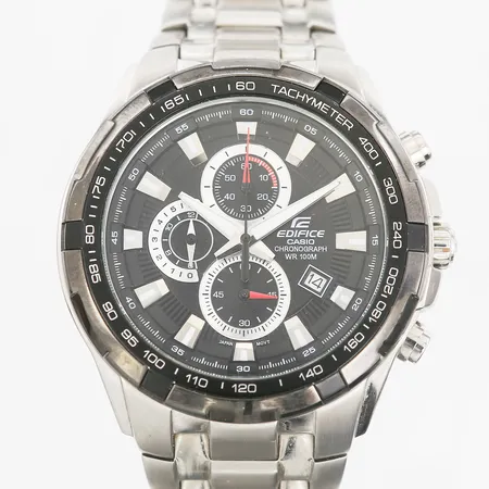 Herrur Casio Edifice, quartz, Ø48,5mm, ref-nr: EF-539D-1A, cal. 5118, stål, datum, kronograf, tachymeter, går ej, repor på boett, inga övriga tillbehör.