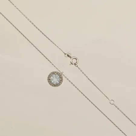 Collier Ankar med blå topas samt små diamanter längd 45cm bredd 0,7mm GHA Ø9mm 18K Vikt: 2,3 g